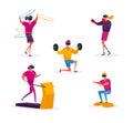 Set of Characters in Vr Glasses Sporty Training in Virtual Reality Cyberspace. People in Sports Clothing and Goggles Royalty Free Stock Photo