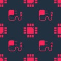 Set Charger and Processor with microcircuits CPU on seamless pattern. Vector Royalty Free Stock Photo