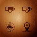 Set Charging parking electric car, Low battery, Electric and on wooden background. Vector