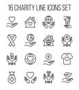 Set of charity icons in modern thin line style. High quality black outline donation symbols for web site design and mobile apps. Royalty Free Stock Photo