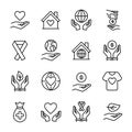 Set of charity icons in modern thin line style. High quality black outline donation symbols for web site design and mobile apps. Royalty Free Stock Photo