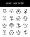 Set of charity icons in modern thin line style. High quality black outline donation symbols for web site design and mobile apps. Royalty Free Stock Photo