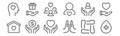 Set of 12 charity icons. outline thin line icons such as blood donation, praying, donation, support, people, donation