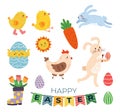 Set Of Charming Easter Icons Depicting Eggs, Bunnies, Flowers, And Chicks In Vivid Colors. For Social Media Graphics Royalty Free Stock Photo