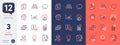 Set of Chart, Magistrates court and Reward line icons. For design. Vector
