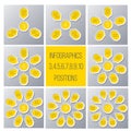 Set Charts cyclic process. Infographic yellow Points arranged i