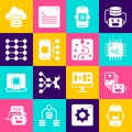 Set Chat bot, Artificial intelligence robot, Processor CPU, AI, Neural network, Cloud database and icon. Vector Royalty Free Stock Photo