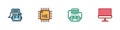 Set Chat bot, Processor CPU, Artificial intelligence robot and Computer monitor icon. Vector Royalty Free Stock Photo