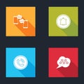 Set Chat messages on mobile, Button chat notification, Phone call and Five stars rating review icon. Vector Royalty Free Stock Photo