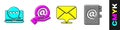 Set Chat messages notification on laptop, Mail and e-mail in hand, Envelope and Address book icon. Vector