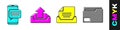 Set Chat messages notification on phone, Upload inbox, Drawer with document and Document folder icon. Vector Royalty Free Stock Photo