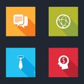 Set Chat, Social network, Tie and Business man planning mind icon. Vector Royalty Free Stock Photo