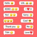 Set of chat speech bubble with smile emoji in a flat design Royalty Free Stock Photo