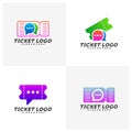 Set of Chat Ticket logo design concept vector, Travel Ticket with Chat logo Template, Creative design, Icon symbol Royalty Free Stock Photo