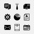 Set Chat, Tie, Certificate template, Envelope, and Calendar icon. Vector Royalty Free Stock Photo