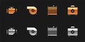 Set Check engine, Automotive turbocharger, Car radiator cooling system and Toolbox icon. Vector Royalty Free Stock Photo