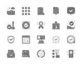 Set of Check Mark and Approve Grey Icons. Certificate, Quality Control and more.