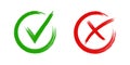 Set of check mark and cross . Green tick and red cross icon . Vector illustration on white background . Checkmark , yes or on Royalty Free Stock Photo