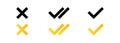 Set of check mark icons. Double checkmark. Check and cross icon. Yes and no symbol. Vector EPS 10. Isolated on white background
