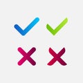 Set of check mark tick and cross buttons in  neomorphism neumorphism style. Royalty Free Stock Photo