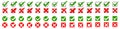 Set check mark, tick and cross signs, green checkmark OK and red X icons, symbols YES and NO button for vote, decision, election