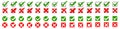 Set check mark, tick and cross signs, green checkmark OK and red X icons, symbols YES and NO button for vote, decision, election