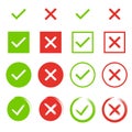 Set of check marks. Green tick and red cross. YES or NO accept and decline symbol. Buttons for vote, election choice Royalty Free Stock Photo