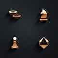 Set Checker game chips, Chess, pawn and Game dice icon with long shadow. Vector