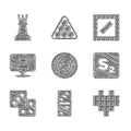 Set Checker game chips, Domino, Pixel hearts for, Bingo, Game dice, Chess, Board and icon. Vector