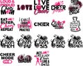 Set of Cheer quotes. Cheeleader silhouette. Pompoms vector Royalty Free Stock Photo