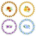 Set of cheerful beautiful multicolored wreaths and flower motifs. Design elements for spring and easter design. Cute