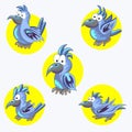 Set of cheerful blue parrots. Tropical bird. Collection. A pet. Royalty Free Stock Photo