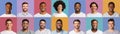 Set of cheerful multiethnic men of different ages portraits