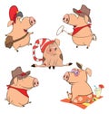 Set of cheerful pigs Cartoon