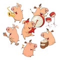 Set of cheerful pigs. Cartoon