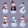 Set cheerful snowmen ÃÂartoon vector illustration.