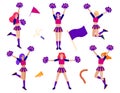 Set of cheerleader girls, vector stock illustration. Dancing cheer team in uniform, women sport fun. Football or