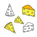 Set of cheese flat icons isolated on white background. Collection of Simple different pieces of cheese sign symbols in Royalty Free Stock Photo