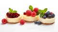 Set of cheesecakes with fresh berries and mint isolated on white background, AI Generative