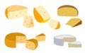 Set of cheeses. Collection of cartoon cheeses. Dairy. Cheese types. Modern flat style vector flat illustration. Icons