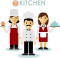 Set of chef cook and waitress in flat style Royalty Free Stock Photo