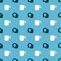 Set Chef hat in speech bubble and Coffee cup on seamless pattern. Vector Royalty Free Stock Photo