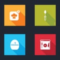 Set Chef hat, Teaspoon, Kitchen timer and Cooking live streaming icon. Vector