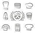 Set of Chef Hats with Cook Man in White Headwear Royalty Free Stock Photo