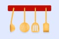 Set of chef wooden kitchen utensils.