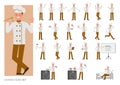Set of Chef working character vector design. Presentation in various action with emotions, running, standing and walking