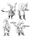 Set of chefs, line drawings of baker, chef, cooking. Professions illustration