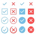 Set of chek marks. Blue tick and red cross. YES or NO accept and decline symbol Royalty Free Stock Photo