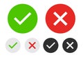Set of chek marks with green red grey black and white colours. Green tick and red cross. YES or NO accept and decline symbol.
