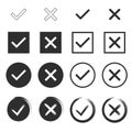 Set of chek marks icon Black white tick and cross